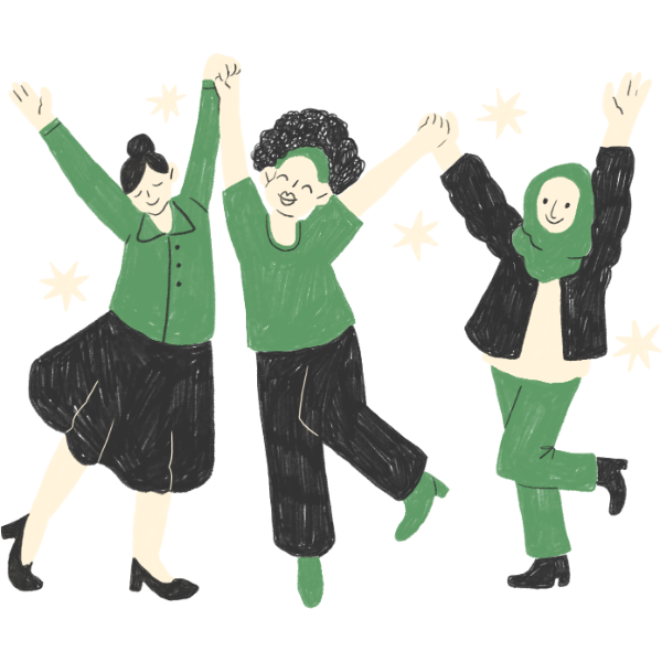 Three people celebrating an achievement