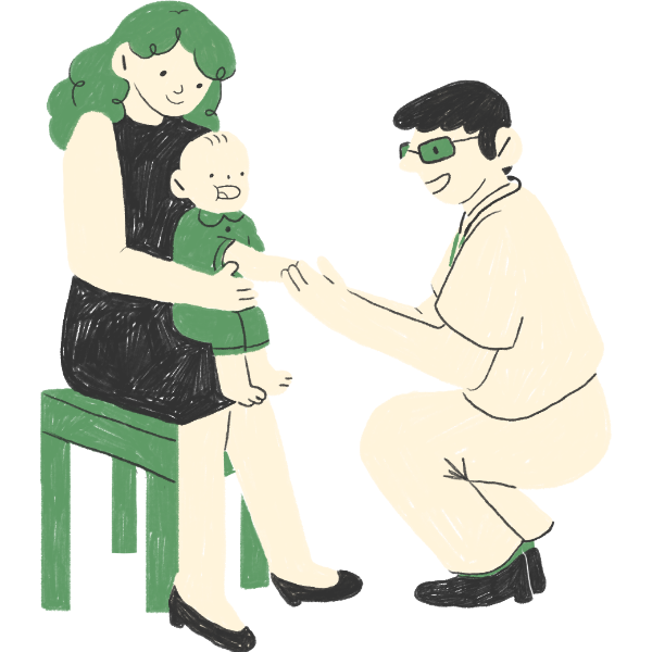 A parent and baby with a clinician