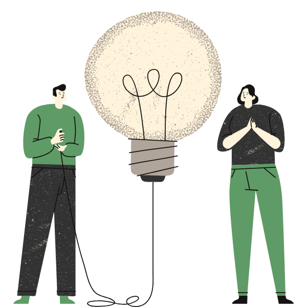 Two people connected by a bright idea