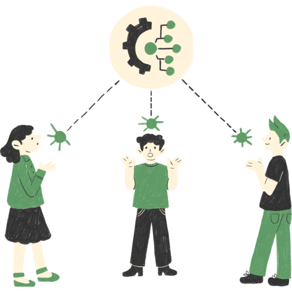 A team collaborating together, representing the connected Guided brands