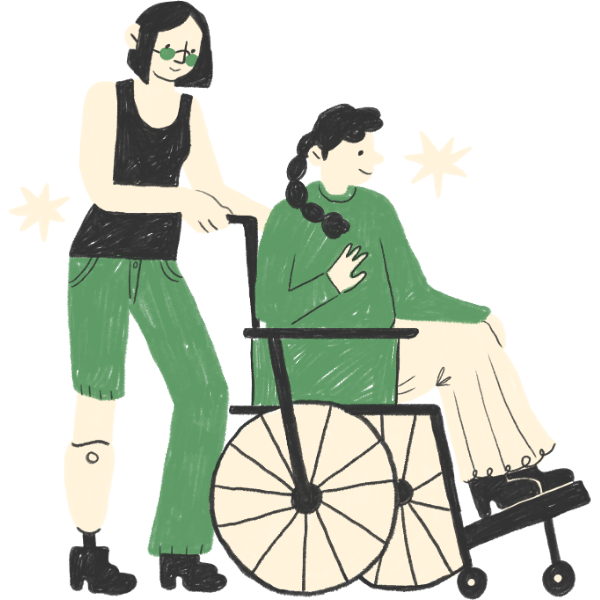 A person assisting someone in a wheelchair